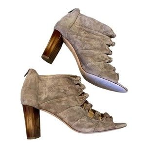 VAN ELi Taupe Suede Booties Heels 12
